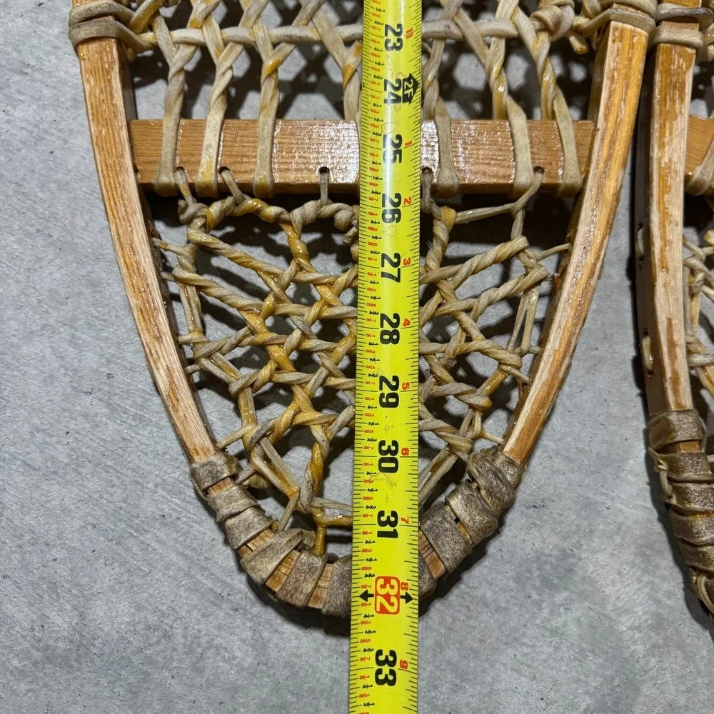 Vintage Pair Snowshoes By Snocraft Norway Maine USA 13x33 Leather w/ Bindings